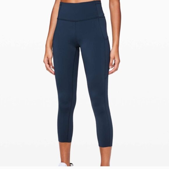 Lululemon Fast Free High Rise Crop II 23" Nulux Non Reflective Blue Sz 6 W6BCXS - Picture 1 of 5